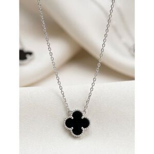 Sterling Silver Black Onyx Clover Adjustable Necklace Elegant Four Leaf Dainty